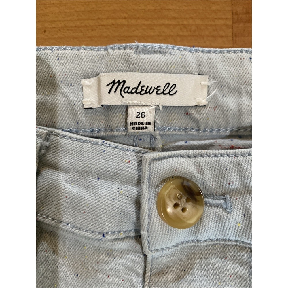 Madewell Women's The Emmett Wide-Leg Crop Speckle Blue Cotton Pants Size 26 - Picture 4 of 11